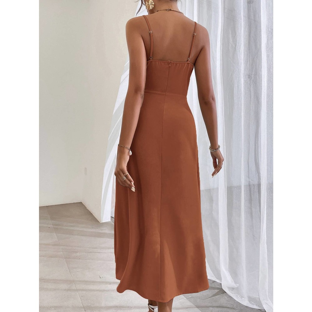 Wrap Ruched Split Thigh Cami midi Dress black - Picture 7 of 11